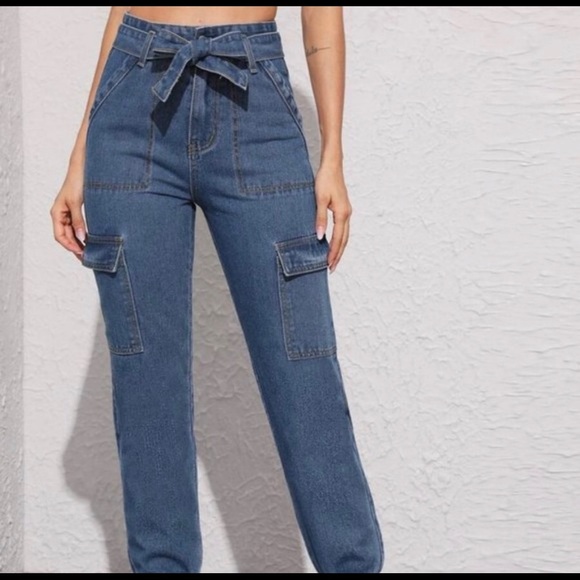 New! High waist Jean joggers w/ Front Tie - Picture 7 of 7